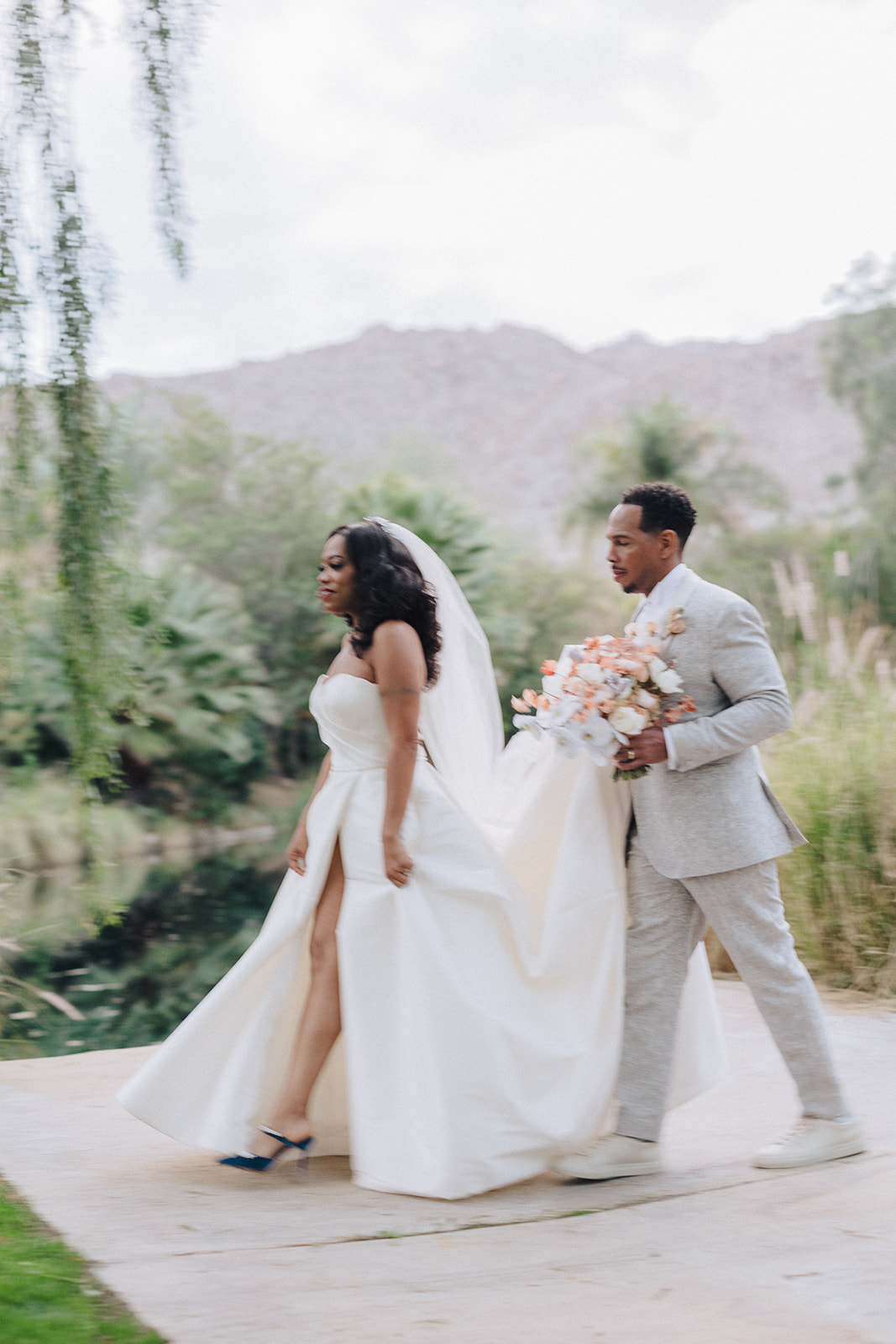 a bride and groom at their Southern California outdoor wedding venue.