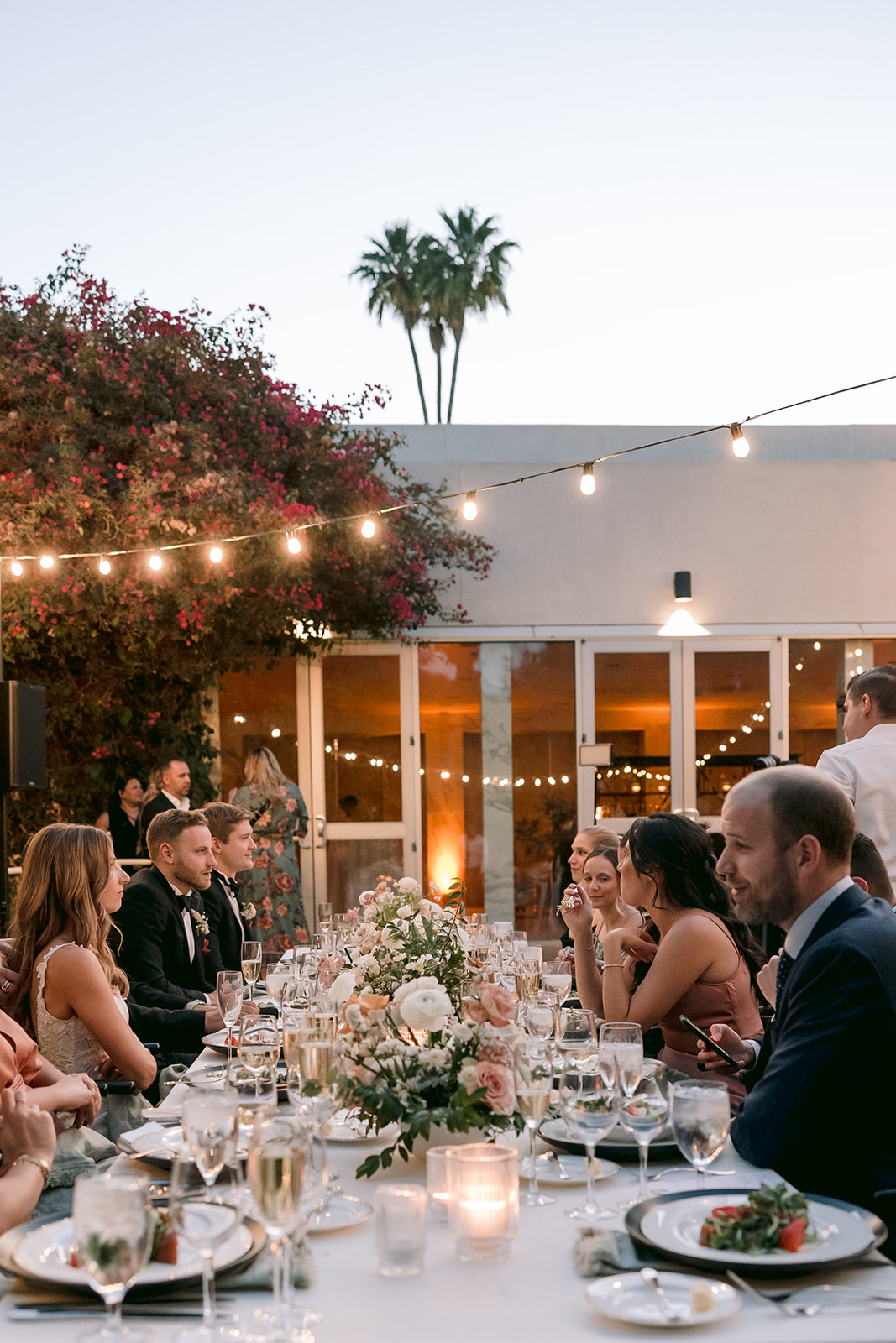 The outdoor reception at the Parker Palm Springs wedding venue.