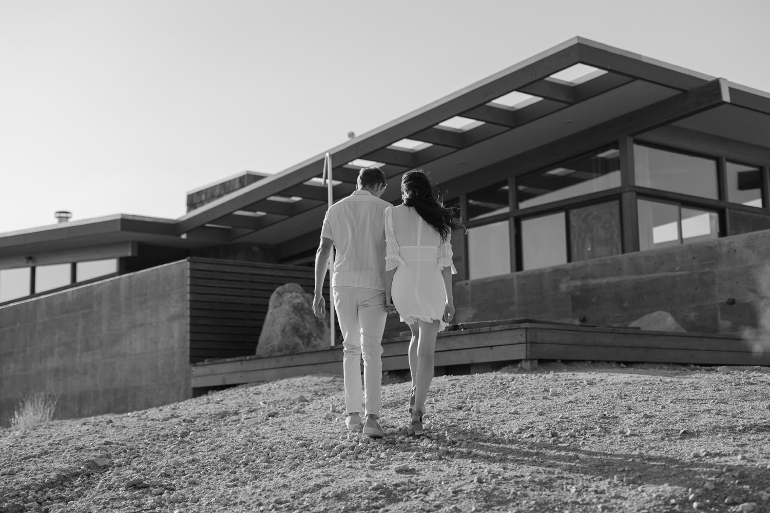 a black and white picture of Joshua Tree engagement photos